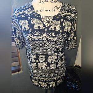 Eaethbound Trading Co. Womans Elephant Print Blouse Size S
